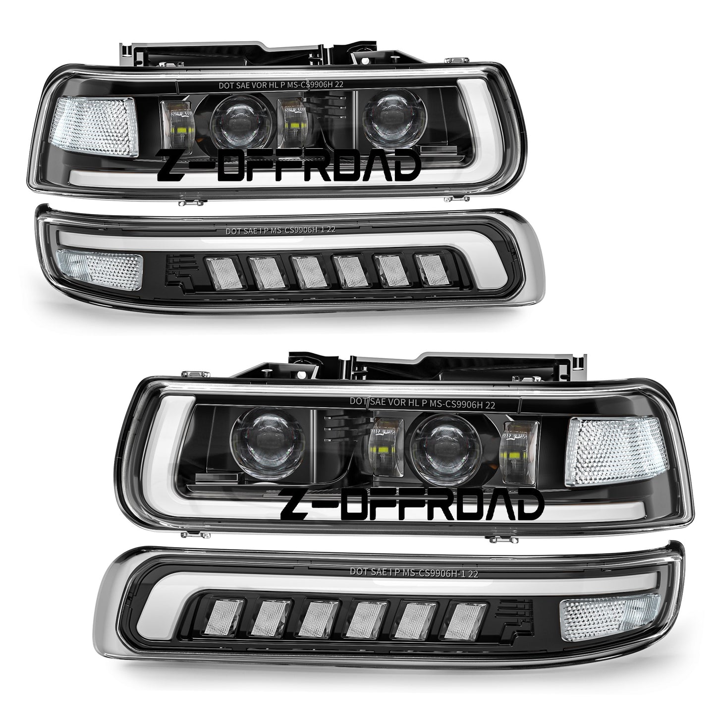 3rd Gen LED Replacement for 99'-06' Chevy Silverado Suburban Tahoe Headlight Assembly with Bumper Lights-Clear