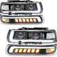 3rd Gen LED Replacement for 99'-06' Chevy Silverado Suburban Tahoe Headlight Assembly with Bumper Lights-Sequential Turn Signal clear reflector