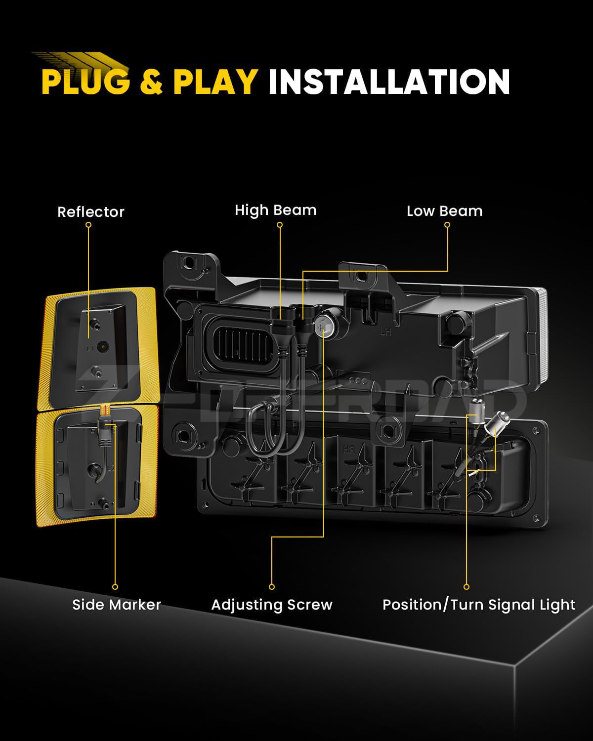 LED Headlight Assembly with Turn Signal Side Marker for OBS 1994-1999 Chevy Silverado Tahoe Suburban C/K 1500 2500 3500
