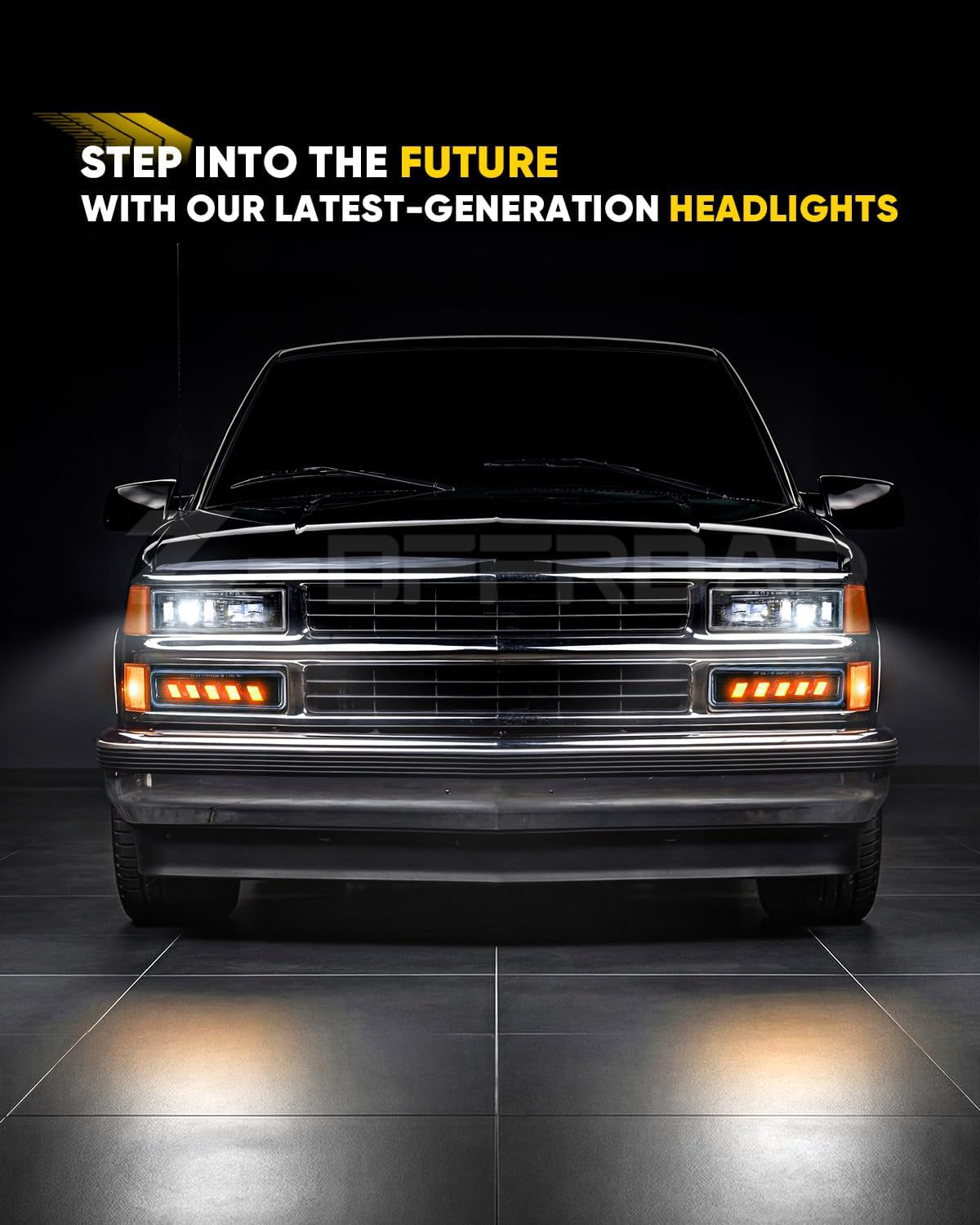 LED Headlight Assembly with Turn Signal Side Marker for OBS 1994-1999 Chevy Silverado Tahoe Suburban C/K 1500 2500 3500