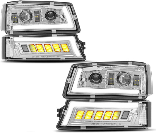 3rd Gen LED Headlights Assembly DOT Approved with DRL Turn Signal Hi/Low Sealed Beam Compatible with 03-06 Chevy Silverado Avalanche Chrome (Sequential Turn Signal + Clear Side Marker)
