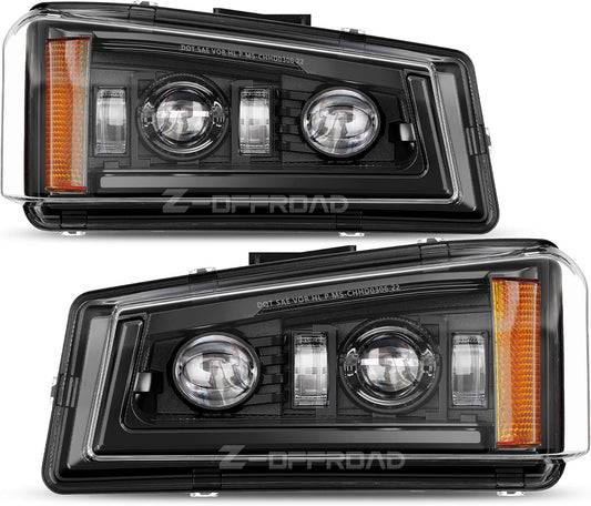 Z-OFFROAD LED Headlights Assembly Cateye style Hi/Low Sealed Beam Compatible with 03-06 Chevy Silverado Avalanche, 2pcs (No DRL)