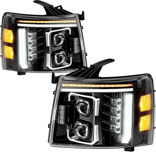 Z-OFFROAD LED Headlights Assembly DOT Approved w/Sequential Turn Signal Hi/Low Sealed Beam Welcome Driving Light Compatible with 2007-2013 Chevy Silverado 1500 2007-2014 Silverado 2500 3500 HD