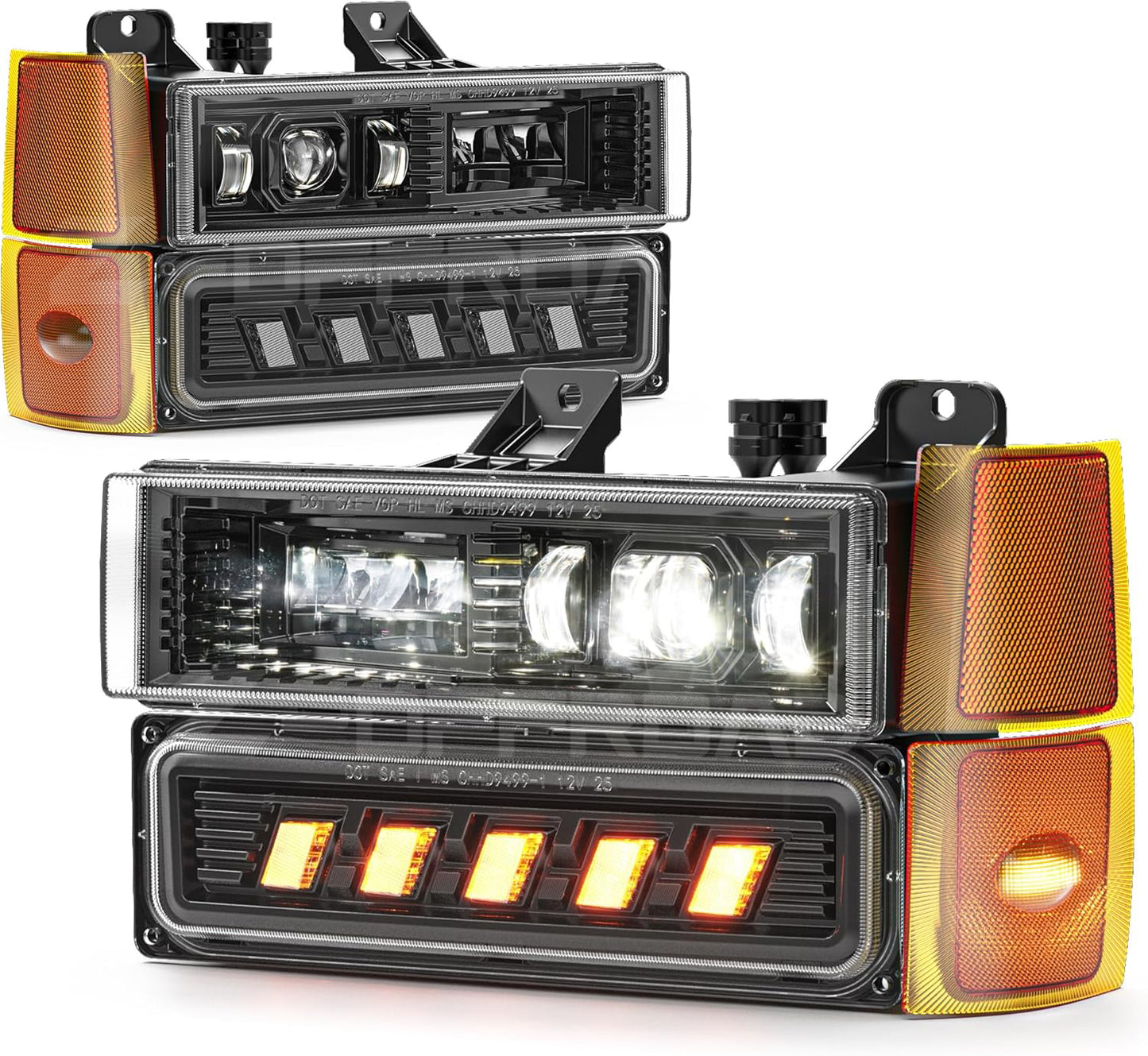 LED Headlight Assembly with Turn Signal Side Marker for OBS 1994-1999 Chevy Silverado Tahoe Suburban C/K 1500 2500 3500