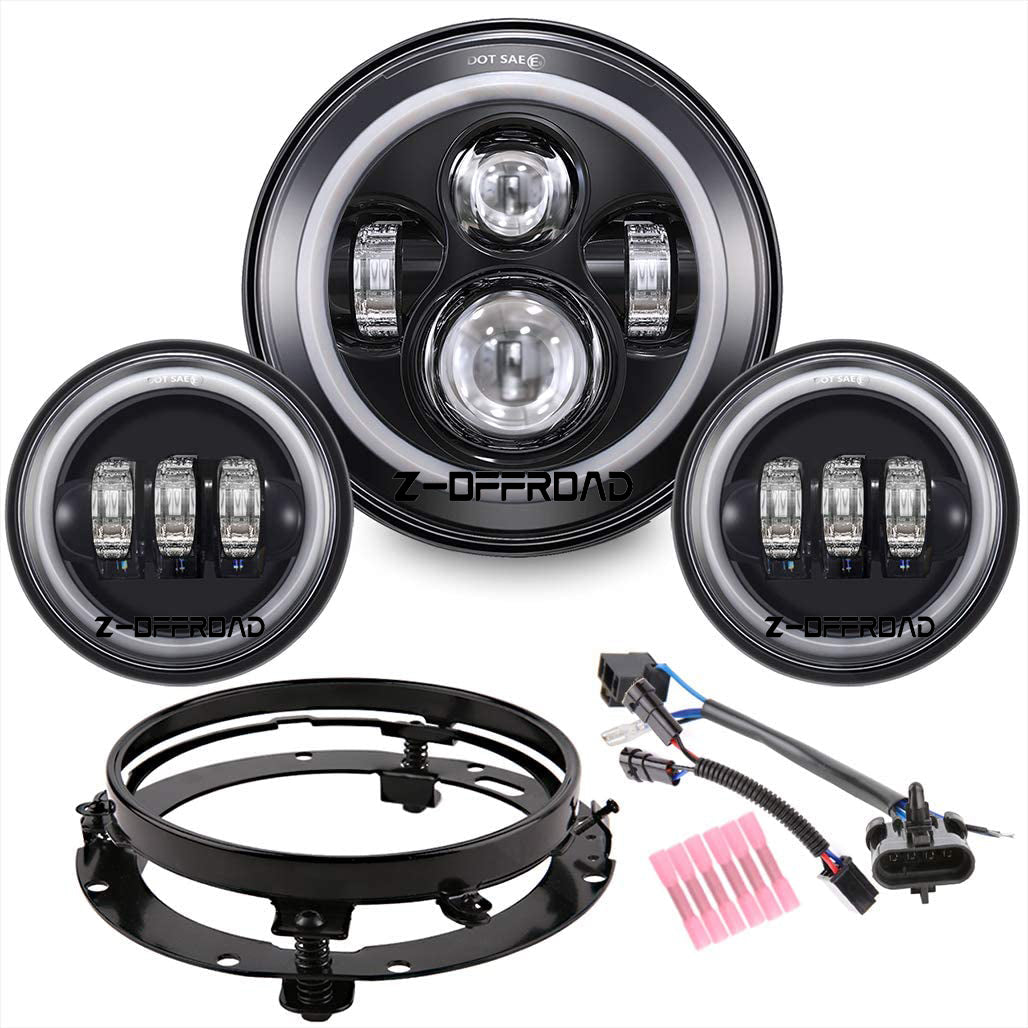 7" Black Halo LED Headlight 4-1/2" Fog Passing Lights with DRL For Harley Davidson Electra Glide Road King Street Glide