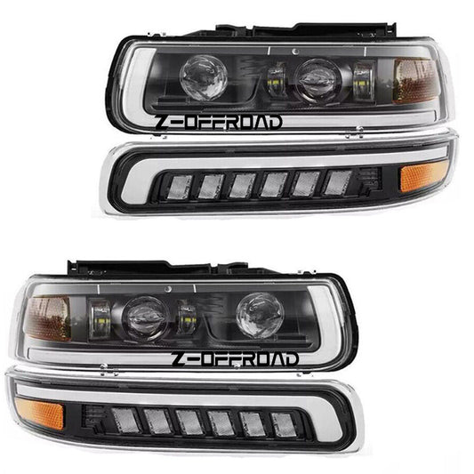 3rd Gen LED Replacement for 99'-06' Chevy Silverado Suburban Tahoe Headlight Assembly with Bumper Lights