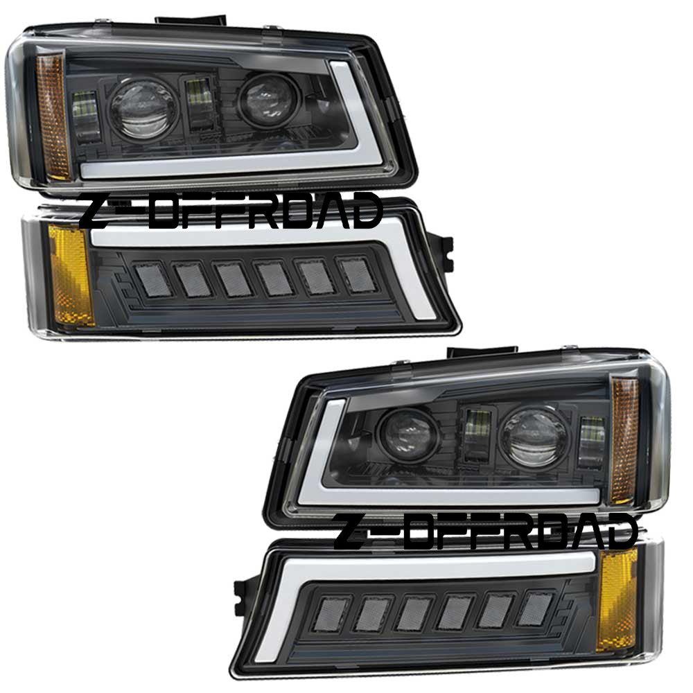 3rd Gen LED Headlight Assemblies with Bulbs Compatible with 03-06 Chevy Avalanche 1500 2500/Silverado 1500(HD) 2500(HD) 3500/07 Chevy Silverado Classic DRL Turn Signal High/Low Beam Black Housing Amber Reflector